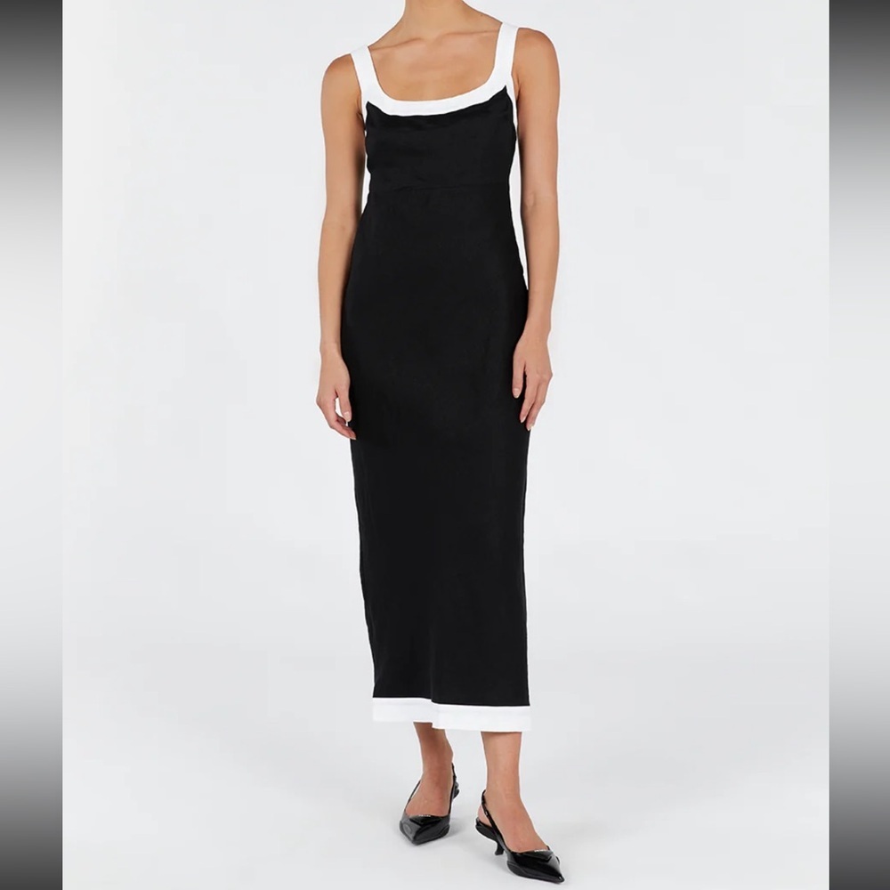 NWT DISSH Carter Black Linen Midi Dress